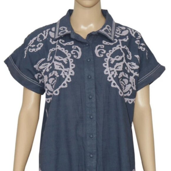 Free People Summer Love Collared Neck Embroidered Blue Top S - Picture 6 of 6